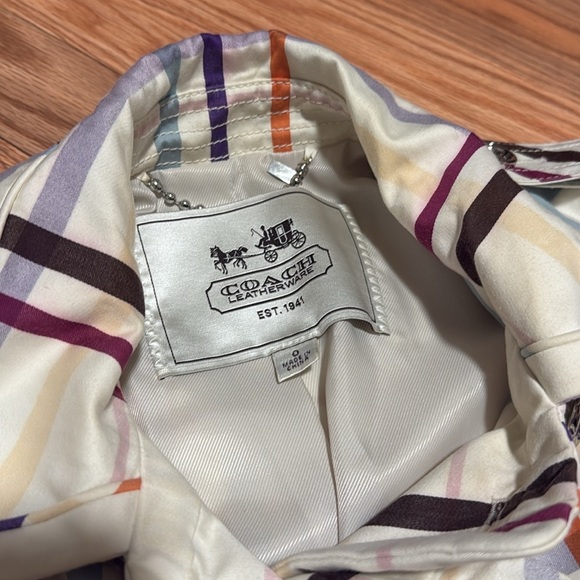 COACH Multicolor Plaid short Trench Coat belted jacket size 0 fall - Picture 4 of 10
